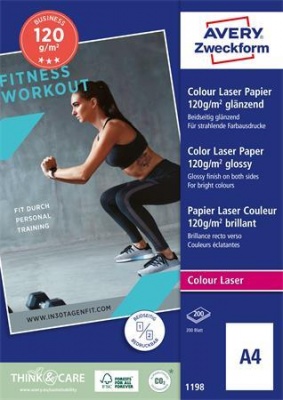 Fotópapír, lézer, A4, 120 g, fényes, kétoldalas, AVERY ZWECKFORM