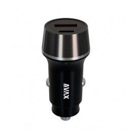 Autós töltő, USB-C, USB-A, AVAX "CC340B", fekete