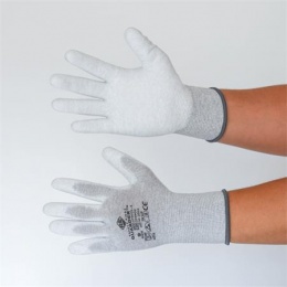 Védőkesztyű, karbonszálas, PU tenyerén mártott, L méret, fehér-szürke